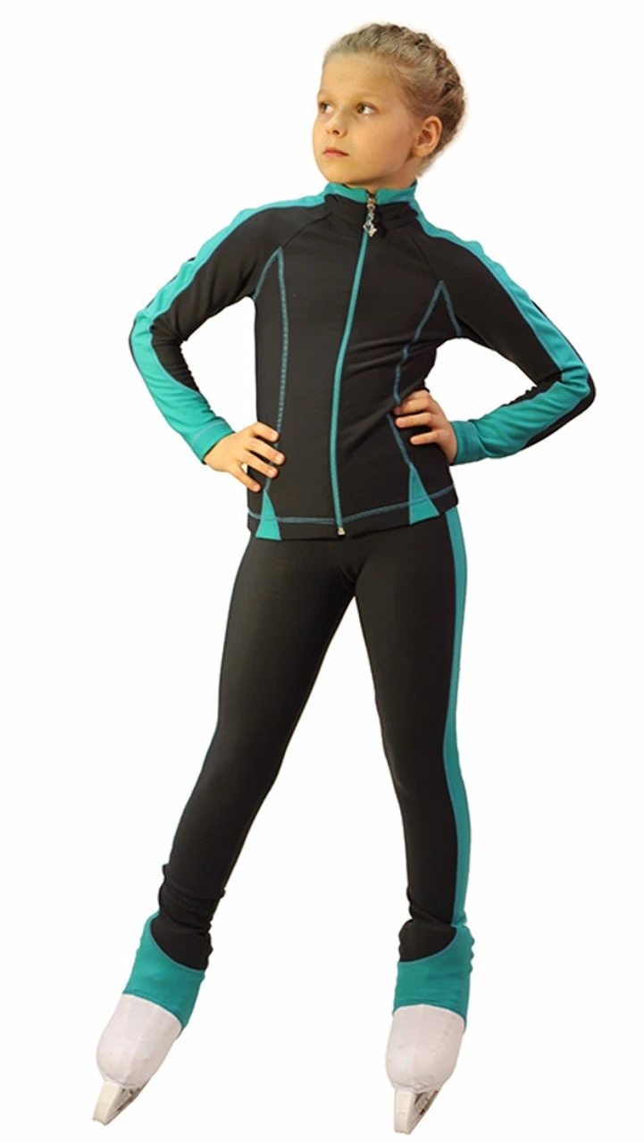 IceDress Figure Skating Thermal Jacket -Bracket (Grey With Mint Line) 1 IceDress Figure Skating Thermal Jacket -Bracket (Grey With Mint Line)