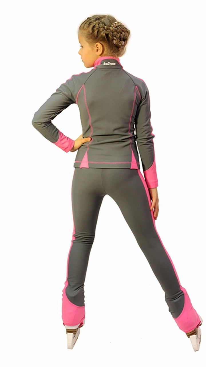 IceDress Figure Skating Thermal Jacket -Bracket (Grey With Pink Line) 4 IceDress Figure Skating Thermal Jacket -Bracket (Grey With Pink Line) - Image 4