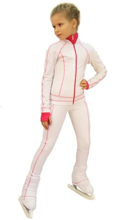 IceDress Figure Skating Thermal Jacket -Todes(White With Raspberry Line)