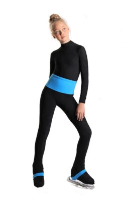 IceDress - High-Waisted Thermal Figure Skating Legging With Wide Band (Black And Blue)