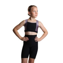 Icedress - Crop-Top And Biker Shorts With Criss Cross Lace Design (Black And Lilac)