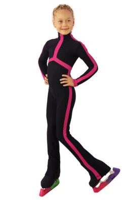 IceDress - Figure Skating Training Overalls - Sport Style (Dark Gray-Blue With Fuchsia)