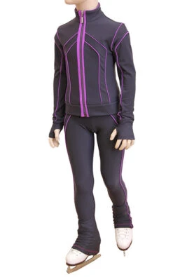 IceDress Figure Skating Thermal Jacket - Kant (Gray With Purple Line)