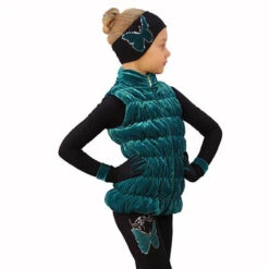 IceDress Figure Skating Outfit - Thermal - Velvet Butterfly With Vest (Emerald)