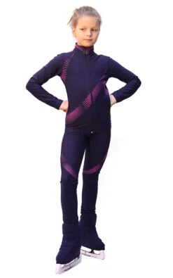 IceDress Figure Skating Outfit - Thermal - Cascade (Gray Blue Dark With Fuchsia Thermo-applications)