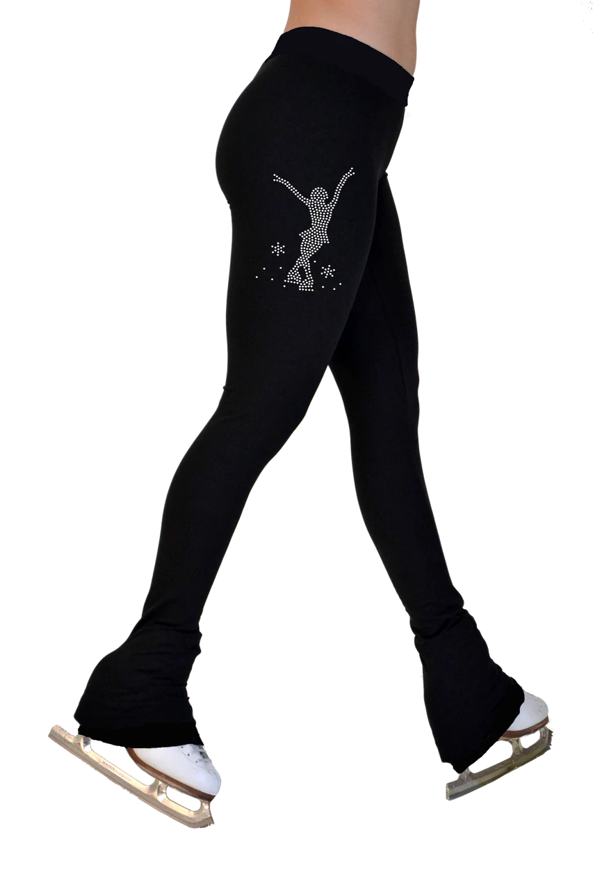 ChloeNoel P622F All Black 3" Waist Band Light Weight Fleece Figure Skating Pants W/ Mini Jump Skater Crystals Combination 1 ChloeNoel P622F All Black 3" Waist Band Light Weight Fleece Figure Skating Pants W/ Mini Jump Skater Crystals Combination
