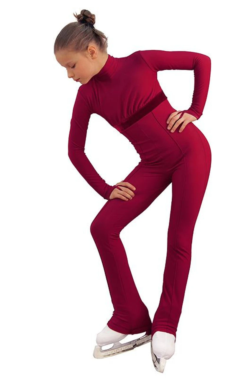 IceDress Figure Skating Overalls - Thermal - Style (Bordeaux With Velvet Trim) 1 IceDress Figure Skating Overalls - Thermal - Style (Bordeaux With Velvet Trim)