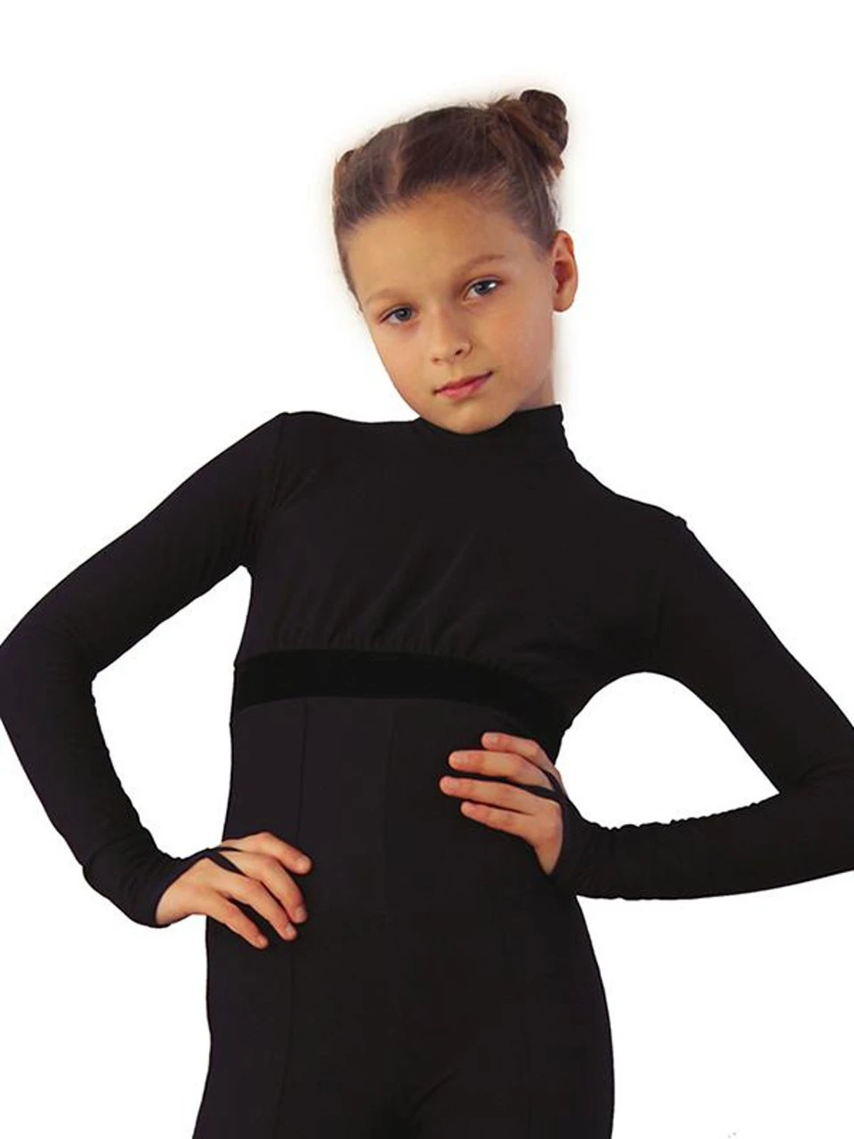 IceDress Figure Skating Overalls - Thermal - Style (Black With Velvet Trim) 1 IceDress Figure Skating Overalls - Thermal - Style (Black With Velvet Trim)
