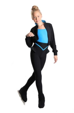 Icedress - Thermal Figure Skating Outfit "Trio" - Cropped Jacket/ Top/ High-Waisted Legging (Black And Blue)