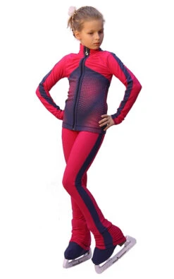 IceDress Figure Skating Pants - Jump (Raspberry With Gray-Blue Stripes)