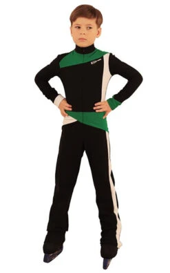 IceDress - Figure Skating Training Overalls For Boys - Skating (Black, Green And White)