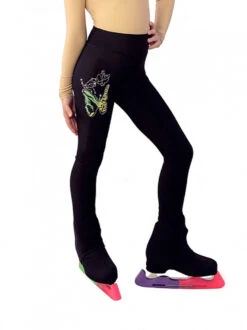 IceDress Figure Skating Thermal Pants - "Butterfly" With Colored Applique (Black)