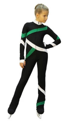 IceDress - Figure Skating Training Overalls - Quad (Black, Green And White)