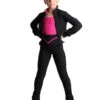 Icedress - Thermal Figure Skating Outfit "Trio" - Cropped Jacket/ Top/ High-Waisted Legging (Black And Fuchsia)
