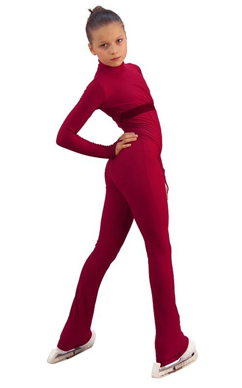 IceDress Figure Skating Overalls - Thermal - Style (Bordeaux With Velvet Trim) 3 IceDress Figure Skating Overalls - Thermal - Style (Bordeaux With Velvet Trim) - Image 3