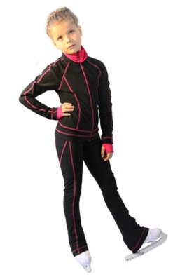 IceDress Figure Skating Thermal Jacket -Todes(Black With Raspberry Line)