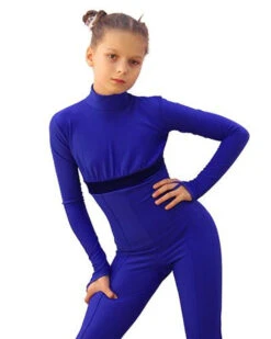 IceDress Figure Skating Overalls - Thermal - Style (Cornflower Blue With Velvet Trim)
