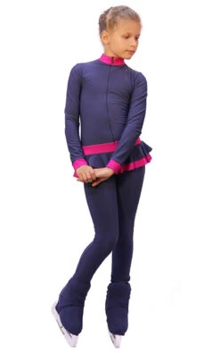 IceDress - Figure Skating Training Overalls - Valley (Grey-Dark Blue With Fuchsia)