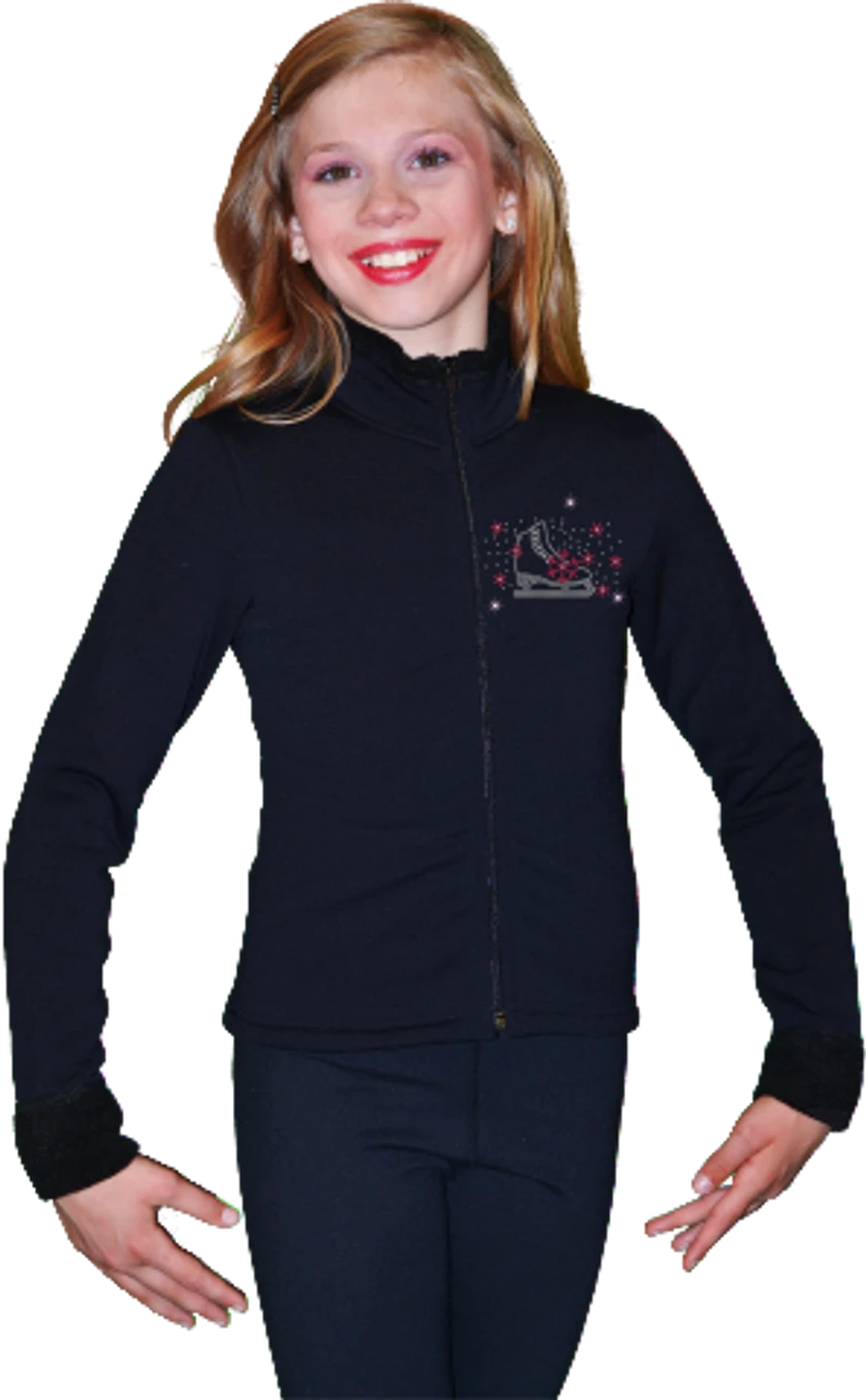 ChloeNoel Figure Skating Outfit - P11 Figure Skating Pants And J11 Solid Polar Fleece Fitted Figure Skating Jacket W/ Skate/Fuchsia Snowflakes Crystals Combination 2 ChloeNoel Figure Skating Outfit - P11 Figure Skating Pants And J11 Solid Polar Fleece Fitted Figure Skating Jacket W/ Skate/Fuchsia Snowflakes Crystals Combination - Image 2