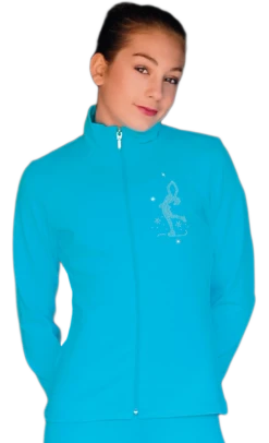 ChloeNoel JT811 Solid Fleece Fitted Elite Figure Skating Jacket W/ Mini Lay-Back Skater Crystals Combination