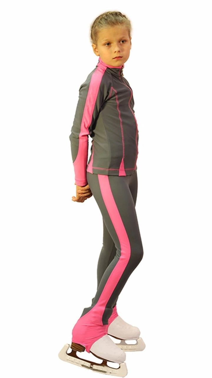 IceDress Figure Skating Thermal Jacket -Bracket (Grey With Pink Line) 3 IceDress Figure Skating Thermal Jacket -Bracket (Grey With Pink Line) - Image 3
