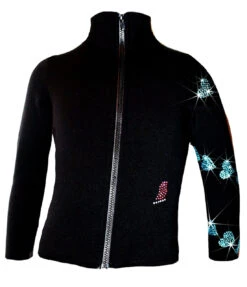 Ice Skating Jacket With "Aqua Spiral Hearts" Rhinestones Design