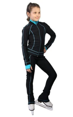 IceDress Figure Skating Thermal Pants -Todes(Black With Turquoise Line)