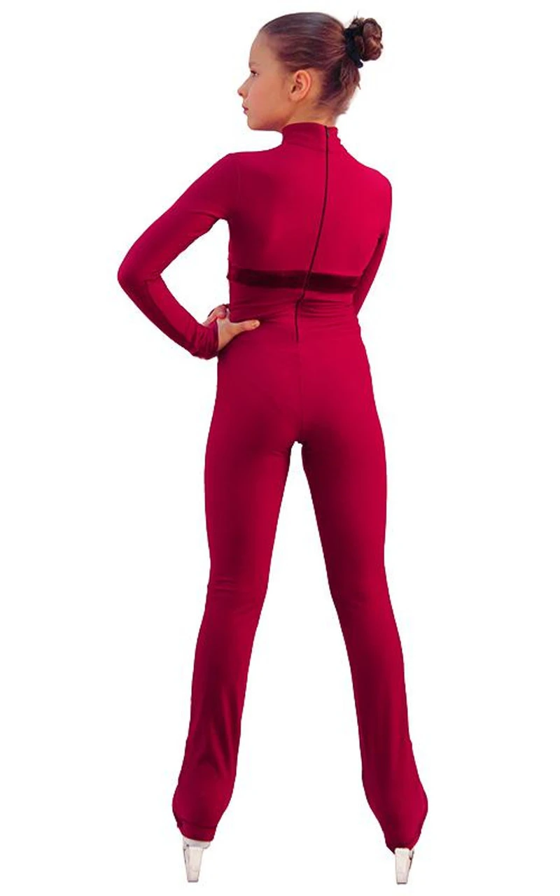 IceDress Figure Skating Overalls - Thermal - Style (Bordeaux With Velvet Trim) 4 IceDress Figure Skating Overalls - Thermal - Style (Bordeaux With Velvet Trim) - Image 4
