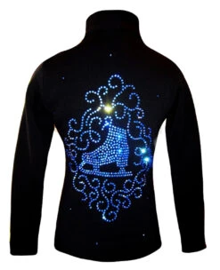 Black Jacket With Blue Crystals "Skate & Ornament" Applique