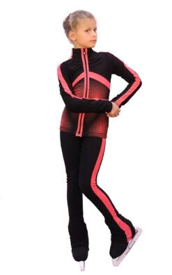 IceDress Figure Skating Jacket- Jump (Black With Coral Stripes)