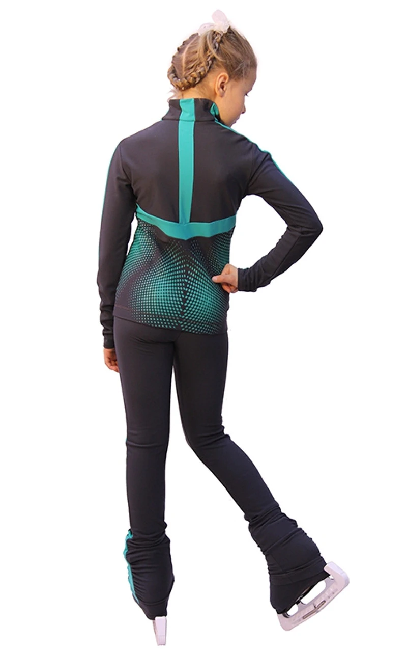 IceDress Figure Skating Pants- Jump (Dark-Grey With Mint Stripes) 1 IceDress Figure Skating Pants- Jump (Dark-Grey With Mint Stripes)