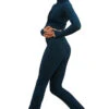 IceDress Figure Skating Overalls - Thermal - Style (Dark Blue With Velvet Trim)