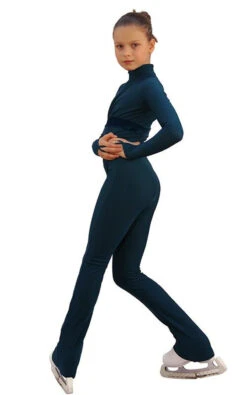 IceDress Figure Skating Overalls - Thermal - Style (Dark Blue With Velvet Trim)