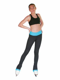 ChloeNoel PS792 3" Waist Band Black/Color Cuffs Elite Figure Skating Pants & Front Pocket & Swarovski Crystal Block