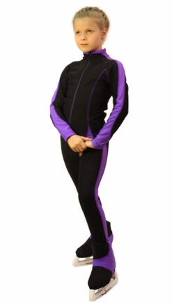 IceDress Figure Skating Thermal Pants -Bracket (Black With Violet Line)