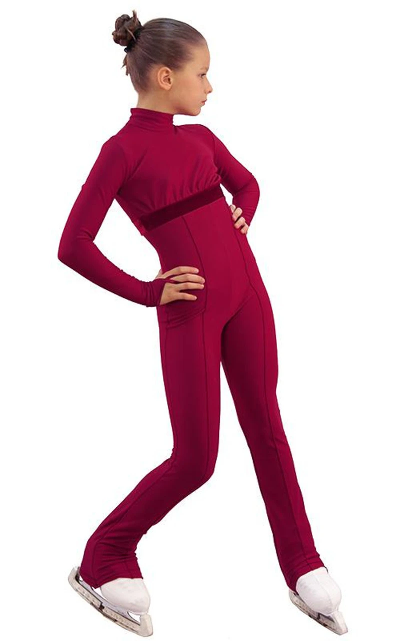IceDress Figure Skating Overalls - Thermal - Style (Bordeaux With Velvet Trim) 2 IceDress Figure Skating Overalls - Thermal - Style (Bordeaux With Velvet Trim) - Image 2
