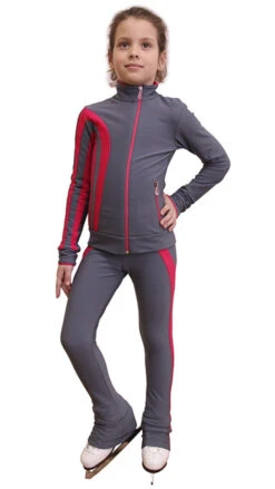 IceDress Figure Skating Thermal Jacket - Lutz (Light Grey And Raspberry)