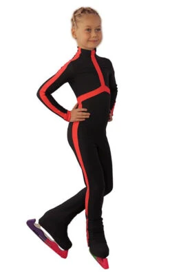 IceDress - Figure Skating Training Overalls - Sport Style (Dark Gray With Coral)