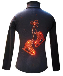 Black Ice Skating Jacket With Orange "Pair Of Skates" Rhinestone Applique