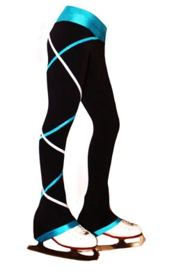 Criss Cross Poly Spandex Ice Skating Pants Silver/Turquoise XP311